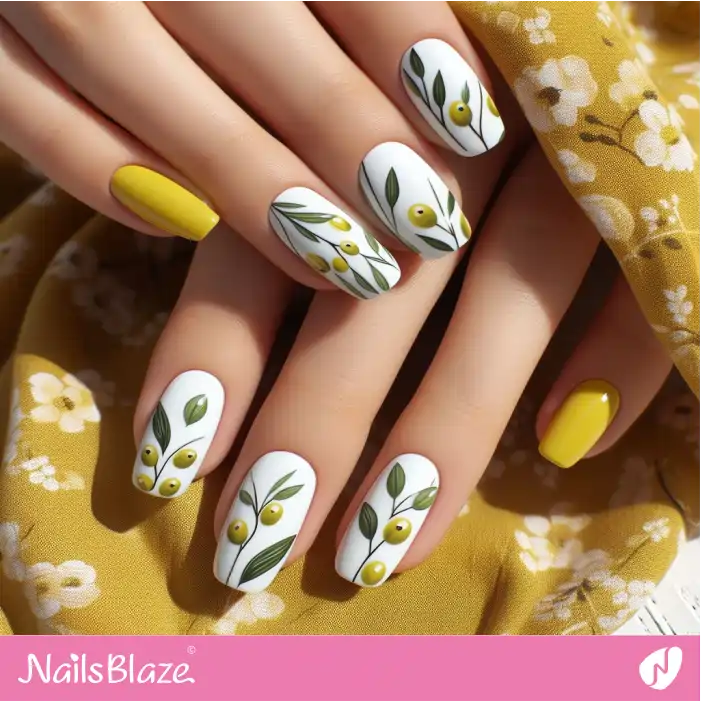 Yellow and White Olive Nails | Nature-inspired Nails - NB1605